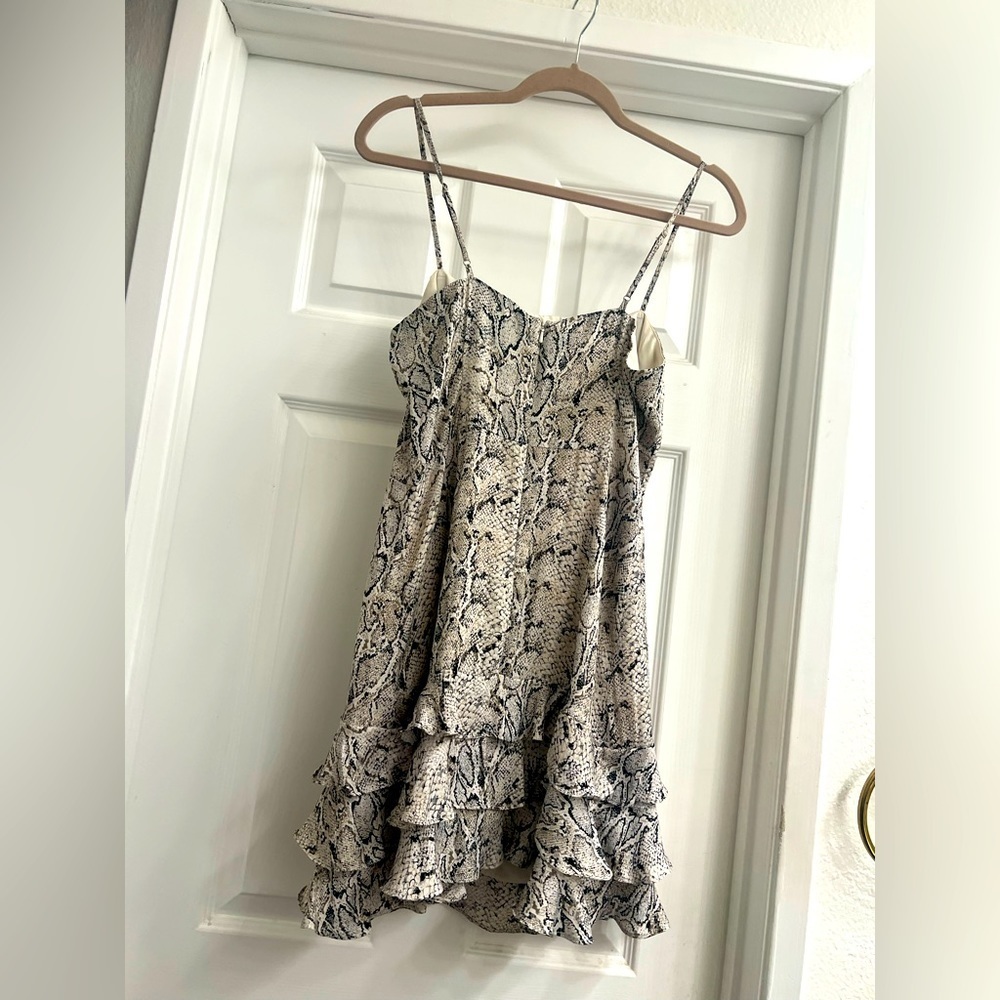 BARDOT snakeskin ruffle mini dress 8 - Picture 2 of 4